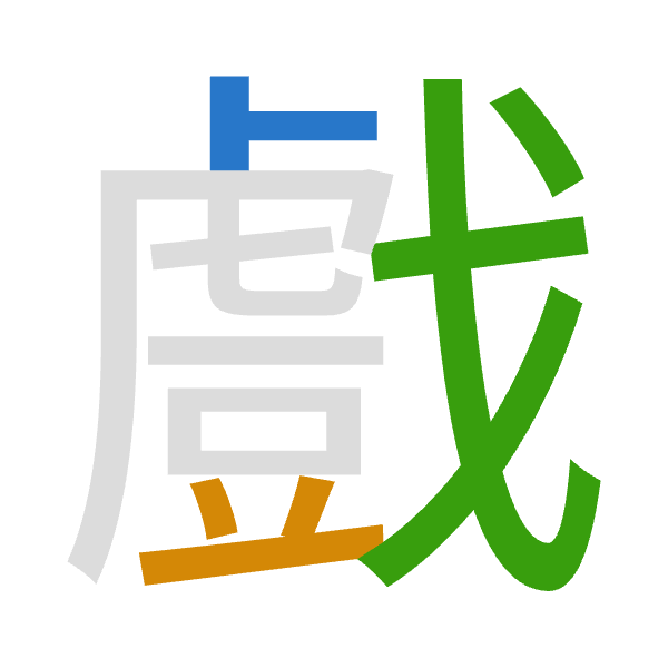 「戲」倉頡拆碼：卜廿戈（YTI）