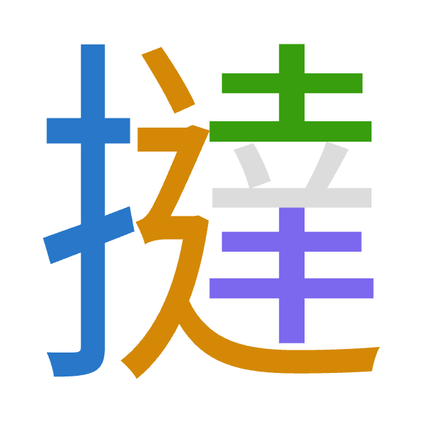 「撻」倉頡拆碼：手卜土手（QYGQ）