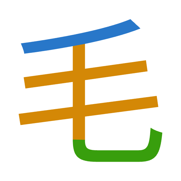 「毛」倉頡拆碼：竹手山（HQU）