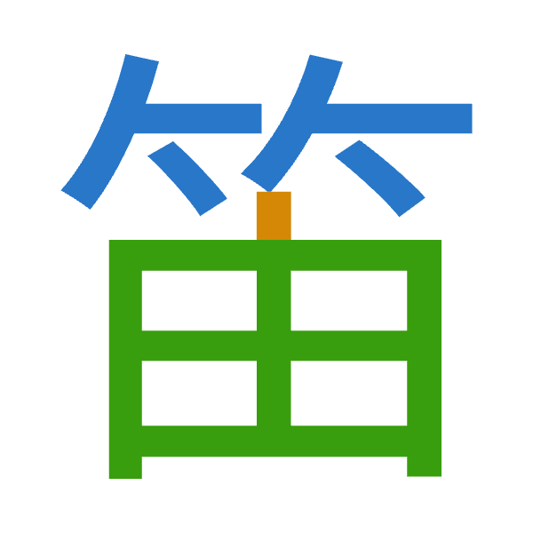 「笛」倉頡拆碼：竹中田（HLW）