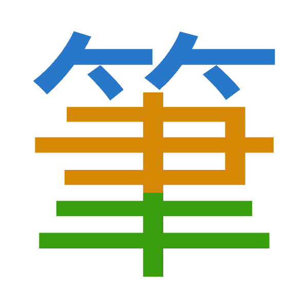 「筆」倉頡拆碼：竹中手（HLQ）