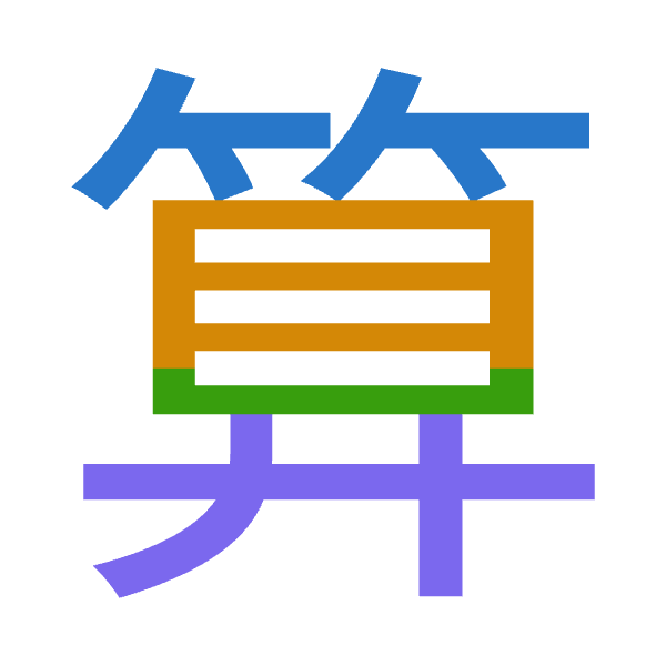 「算」倉頡拆碼：竹月山廿（HBUT）