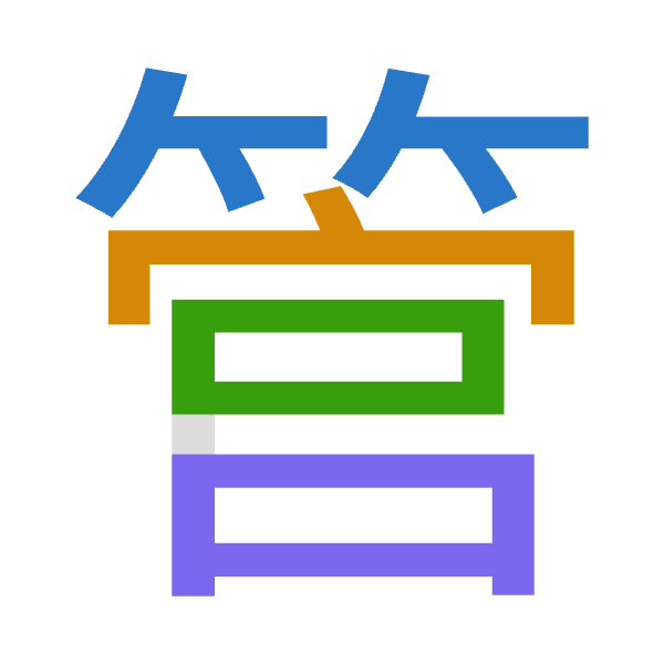 Cangjie decomposition of 管: 竹十口口 (HJRR)