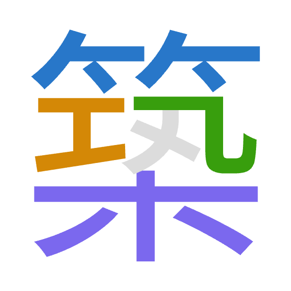 Cangjie decomposition of 築: 竹一弓木 (HMND)