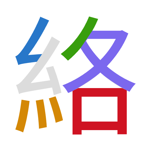 Cangjie decomposition of 絡: 女火竹水口 (VFHER)