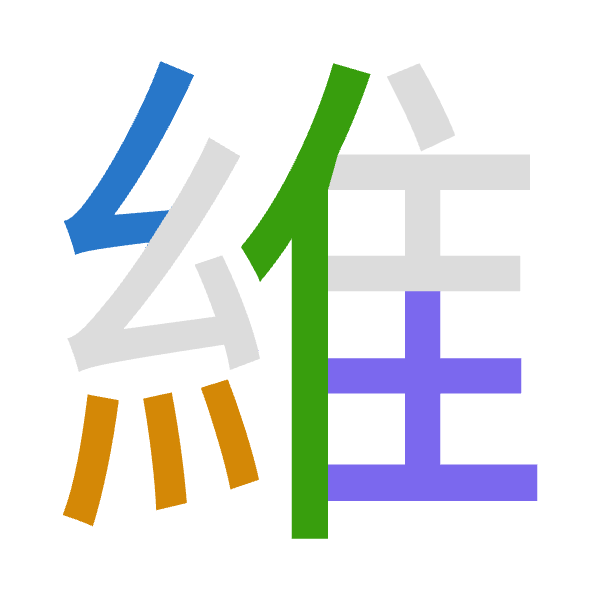 「維」倉頡拆碼：女火人土（VFOG）