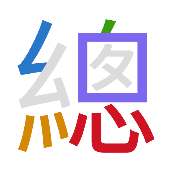 「總」倉頡拆碼：女火竹田心（VFHWP）
