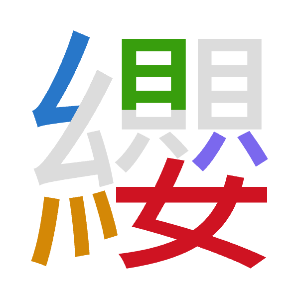「纓」倉頡拆碼：女火月金女（VFBCV）