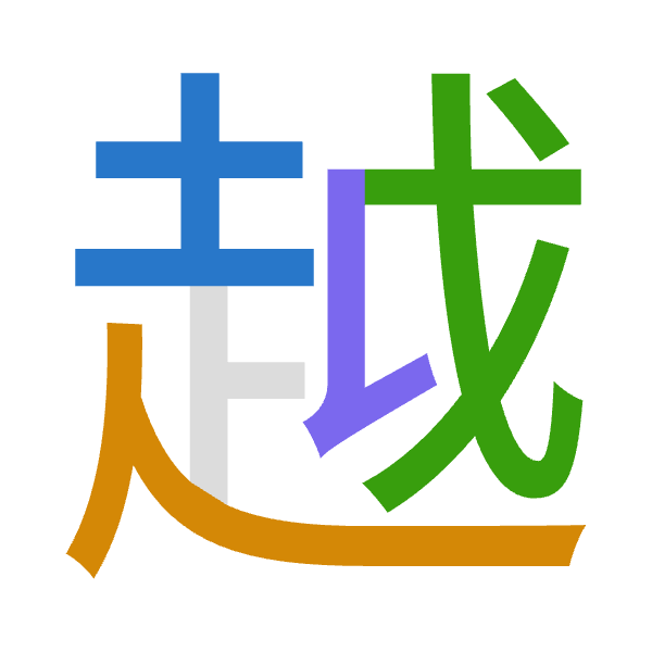 Cangjie decomposition of 越: 土人戈女 (GOIV)
