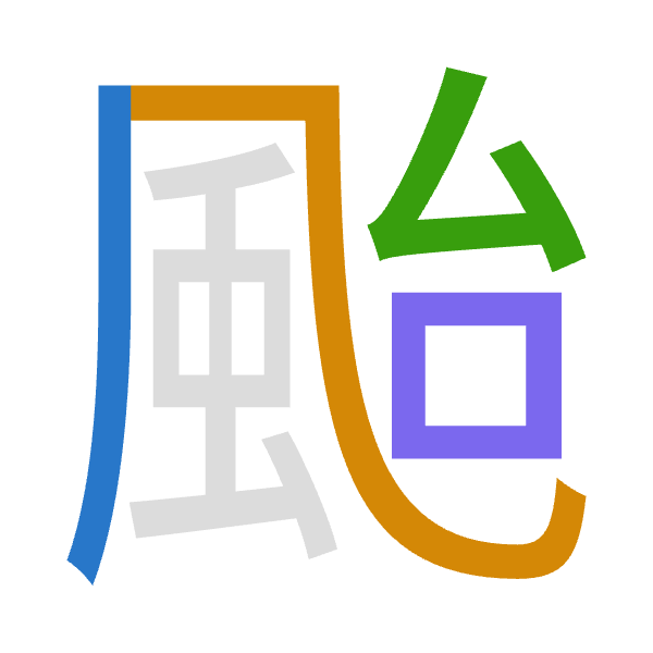 「颱」倉頡拆碼：竹弓戈口（HNIR）