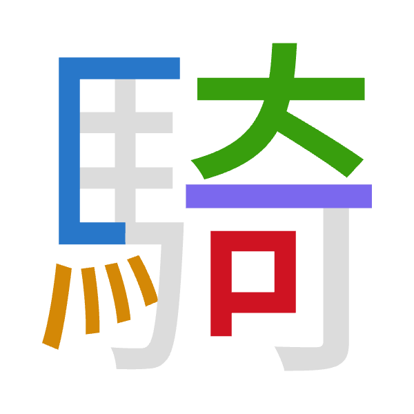 「騎」倉頡拆碼：尸火大一口（SFKMR）